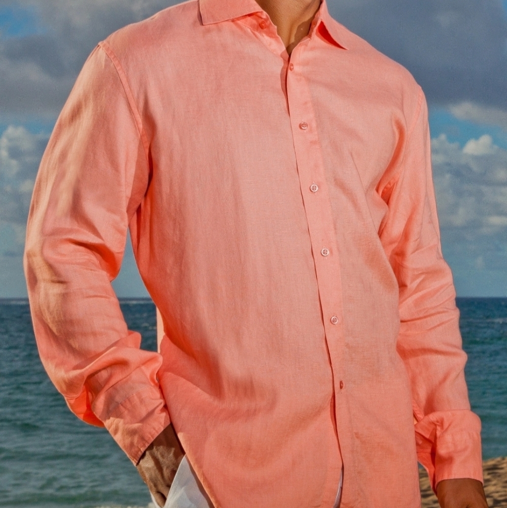 STACY ADAMS Men's Contemporary Modern Fit Dress Shirt Salmon Size 17 34/35